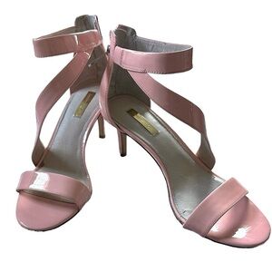 Louise et Cie Pink Lo-Hilio Leather Ankle Strap Zip Up Kitten Heels Size 8.5